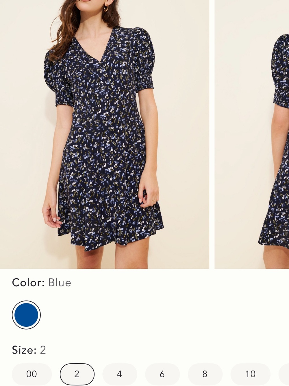Anthropologie Navy Blue Floral Puff-Sleeve Mini Dress